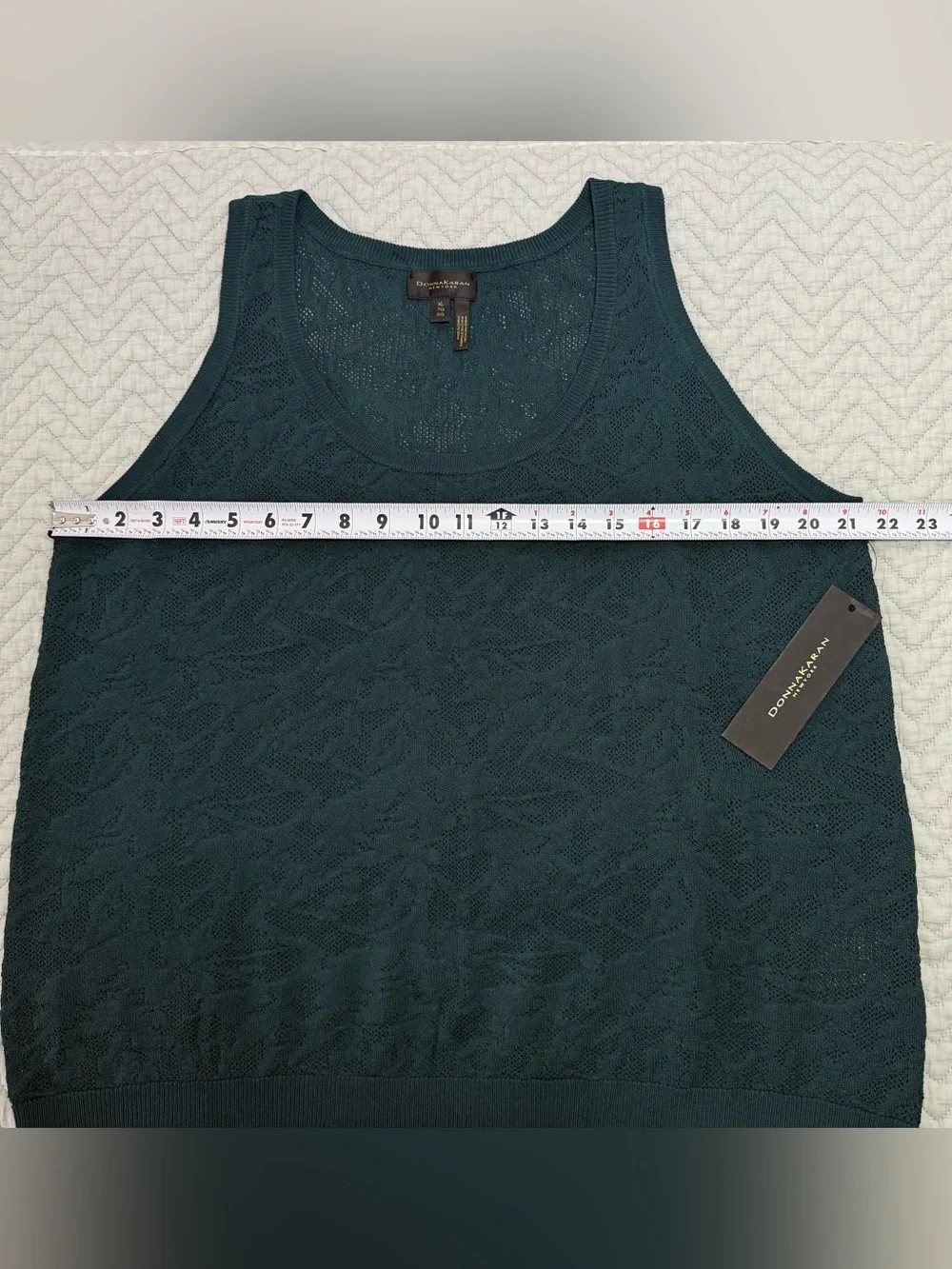 Donna Karan Two Piece Tank top and Cardigan Sweater in Teal Lace-Pattern